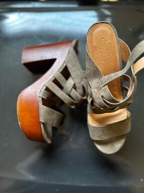 Charlotte Russe Olive Green Suede Strappy Platform Heels